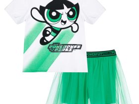 Комплект трикотажный для девочек: фуфайка (футболка), юбка-шорты