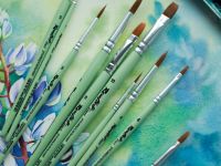 Кисть синтетика коричневая №4 плоская Roubloff "start" короткая ручка, зелёная матовая, серебристая