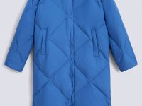 Пуховое пальто с воротником-стойкой и капюшоном