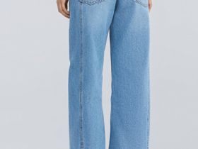 Ультраширокие джинсы со средней посадкой, Голубой