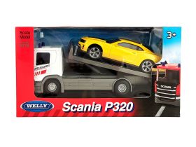 92662-2GW(D) Игрушечные машинки Welly Грузовик Scania, Chevrolet Camaro ZL1