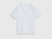 Футболка с декором на горловине, Белый