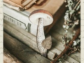 Деревянная брошка Дворникова А. "Подосиновик с листиком"