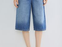 Джинсовые шорты-бермуды с высокой посадкой, Голубой