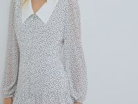 Платье мини из шифона в горошек, Белый