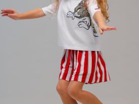 Комплект трикотажный для девочек: фуфайка (футболка), шорты