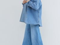 Ультраширокие джинсы с высокой посадкой, Голубой