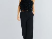 Топ с натуральными перьями, Черный