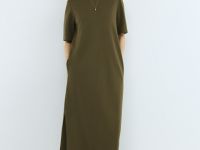 Платье-футболка с разрезом, Зеленый