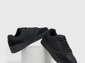 Кроссовки со вставками из натуральной замши, Черный