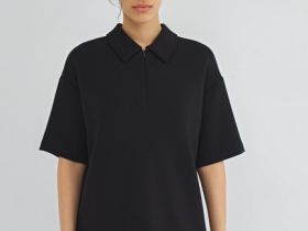 Поло с воротником на молнии, Черный