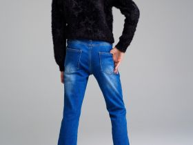 Брюки текстильные джинсовые утепленные флисом для девочек