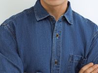 Джинсовая рубашка на пуговицах, Синий