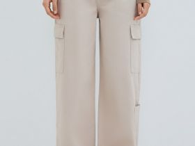 Хлопковые брюки карго с накладными карманами, Бежевый