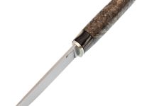 Нож Ястреб, сталь М390, рукоять мельхиор, зуб мамонта,стабилизированный кап клена