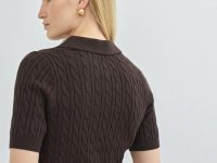 Джемпер поло с косами, Коричневый