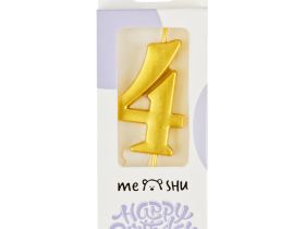 Свеча для торта с держателем MESHU "Цифра 4", 5,2 см, золотая