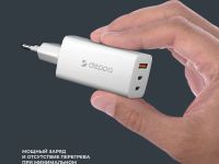 Сетевое зарядное устройство Deppa (11443) Wall charger GaN 65W 3.0А 2хType-C/USB (белый)