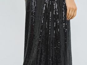 Прямая юбка с пайетками, Черный