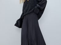 Плиссированная юбка миди A-силуэта, Серый