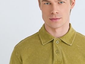 Поло из хлопка с эффектом стирки, Зеленый