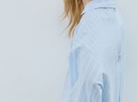 Рубашка в полоску с рукавом 3/4, Голубой