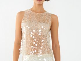 Полупрозрачный топ с пайетками, Желтый