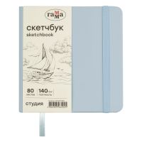 Скетчбук Гамма "Студия" 80 л 140 г, облачный голубой, твердая обложка, на резинке, слонов