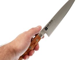 Нож кухонный Гюито Shimomura 210 мм, сталь VG-10 33 слоя, рукоять pakka wood