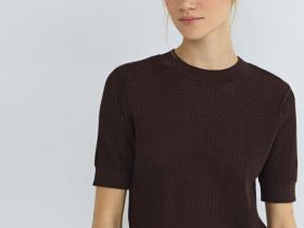 Ажурный джемпер с коротким рукавом, Коричневый