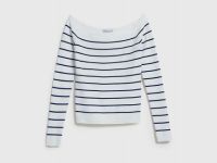 Лонгслив в полоску с открытыми плечами, Белый