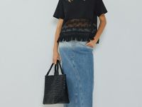 Футболка с кружевом и бахромой, Черный