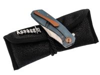 Складной нож Assassin knives Mini Rex Flipper, сталь Damascus, рукоять титан, синий