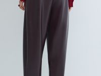 Брюки О-силуэта из искусственной кожи, Фиолетовый