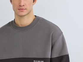 Свитшот колор-блок с надписью, Коричневый