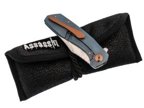 Складной нож Assassin knives Mini Rex Flipper, сталь Damascus, рукоять титан, синий