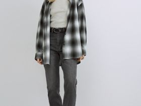 Прямые джинсы с высокой посадкой, Серый