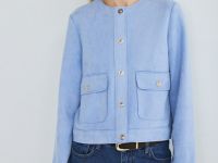 Укороченный жакет из искусственной замши, Голубой