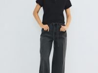 Широкие джинсы с поясом, Серый