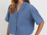 Укороченная блузка из хлопка и льна