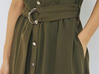 Платье-рубашка с поясом, Зеленый