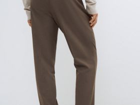 Прямые брюки с эластичным поясом, Коричневый