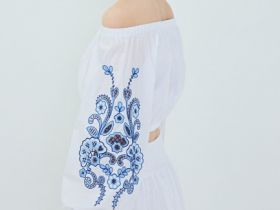 Укороченная блузка с открытыми плечами, Белый