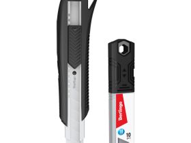 Нож канцелярский Berlingo "Razzor 200" 18 м, черный + лезвия сменные 10шт., блистер, европодвес