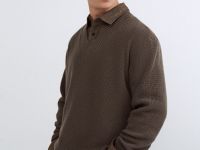 Текстурный джемпер с V-вырезом, Коричневый