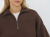 Джемпер с воротником-стойкой на молнии, Коричневый