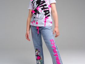 Брюки текстильные джинсовые для девочек