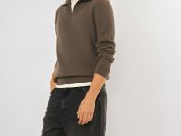 Текстурный джемпер на молнии, Коричневый