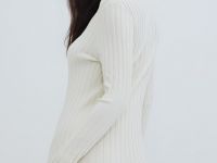 Расклёшенное платье в рубчик, Бежевый