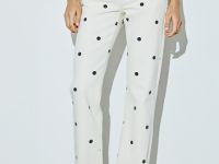 Прямые джинсы в горошек, Бежевый